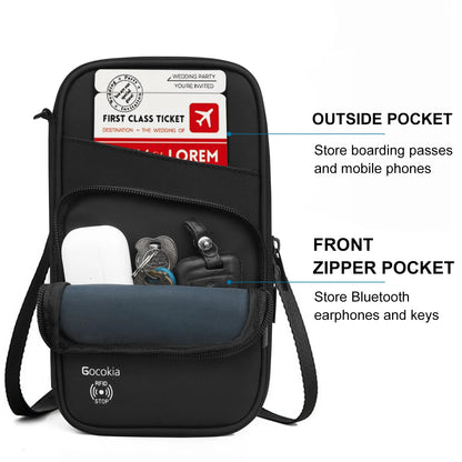 Multi Pocket Passport Bag Travel Wallet with Shoulder Strap